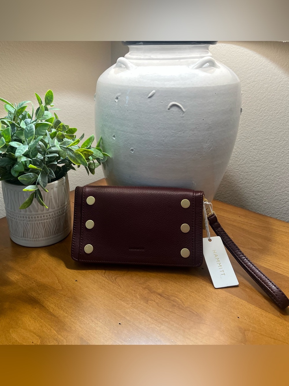 Hammitt Bryant Gold Studded Continental Wristlet Wallet in Cherrywood